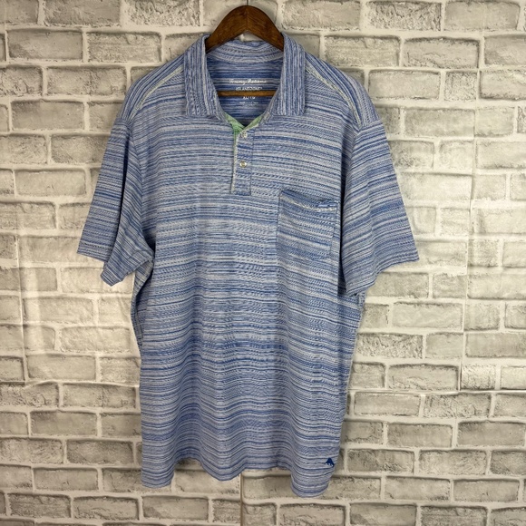 Tommy Bahama Coastal Blue Heathered Polyester Pocket Polo Shirt Mens XL Stretch - Picture 1 of 8